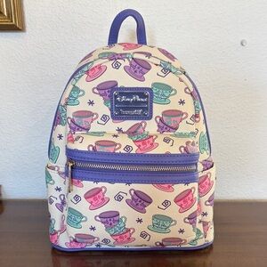 Loungefly Disney Parks Teacup Print Mini Backpack Pink Purple Blue